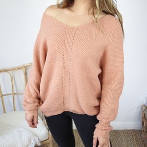 Dolman sleeve v neck sweater in rose